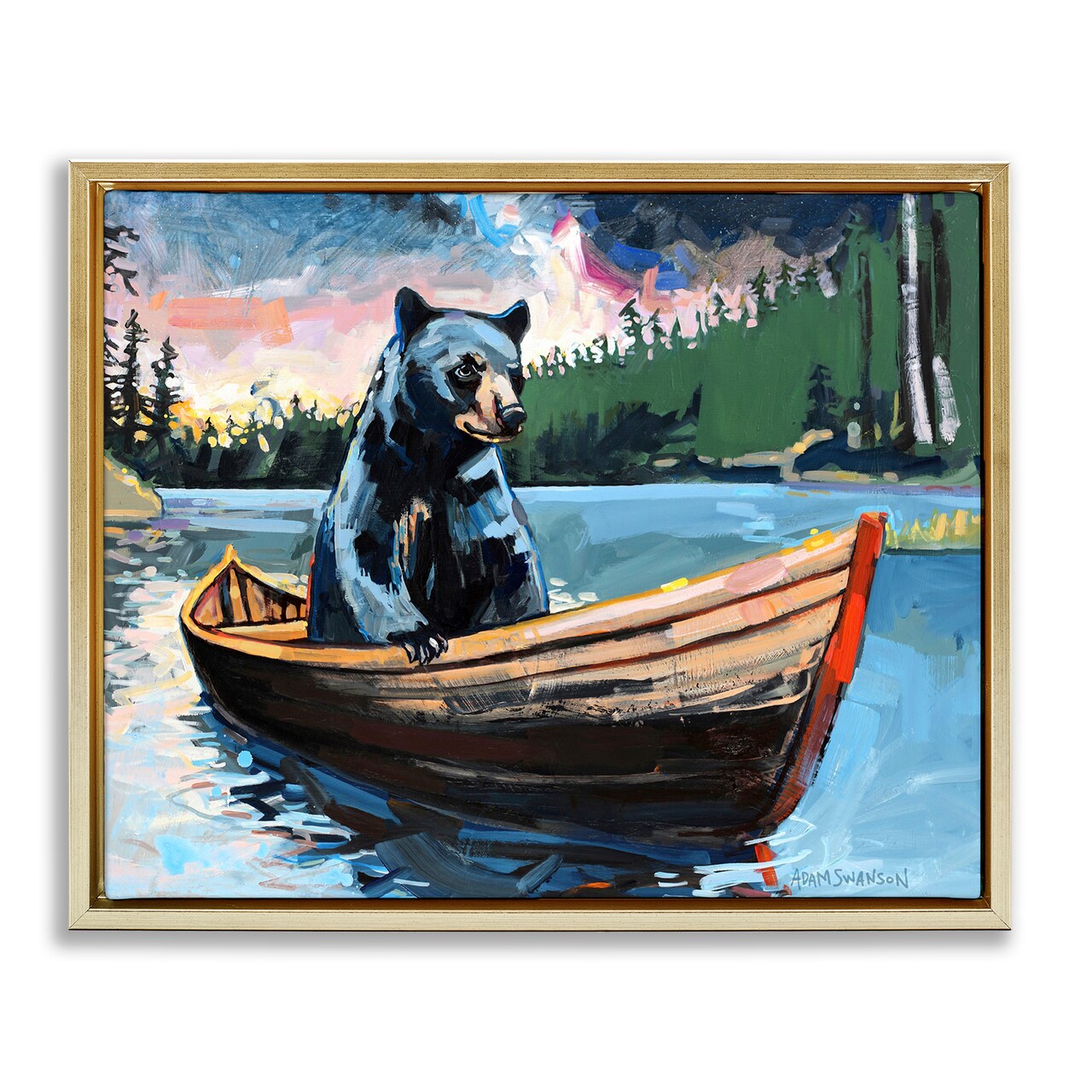 Stupell Industries Boating Black Bear Floater Framed Canvas Wall Art Design by Adam Swanson